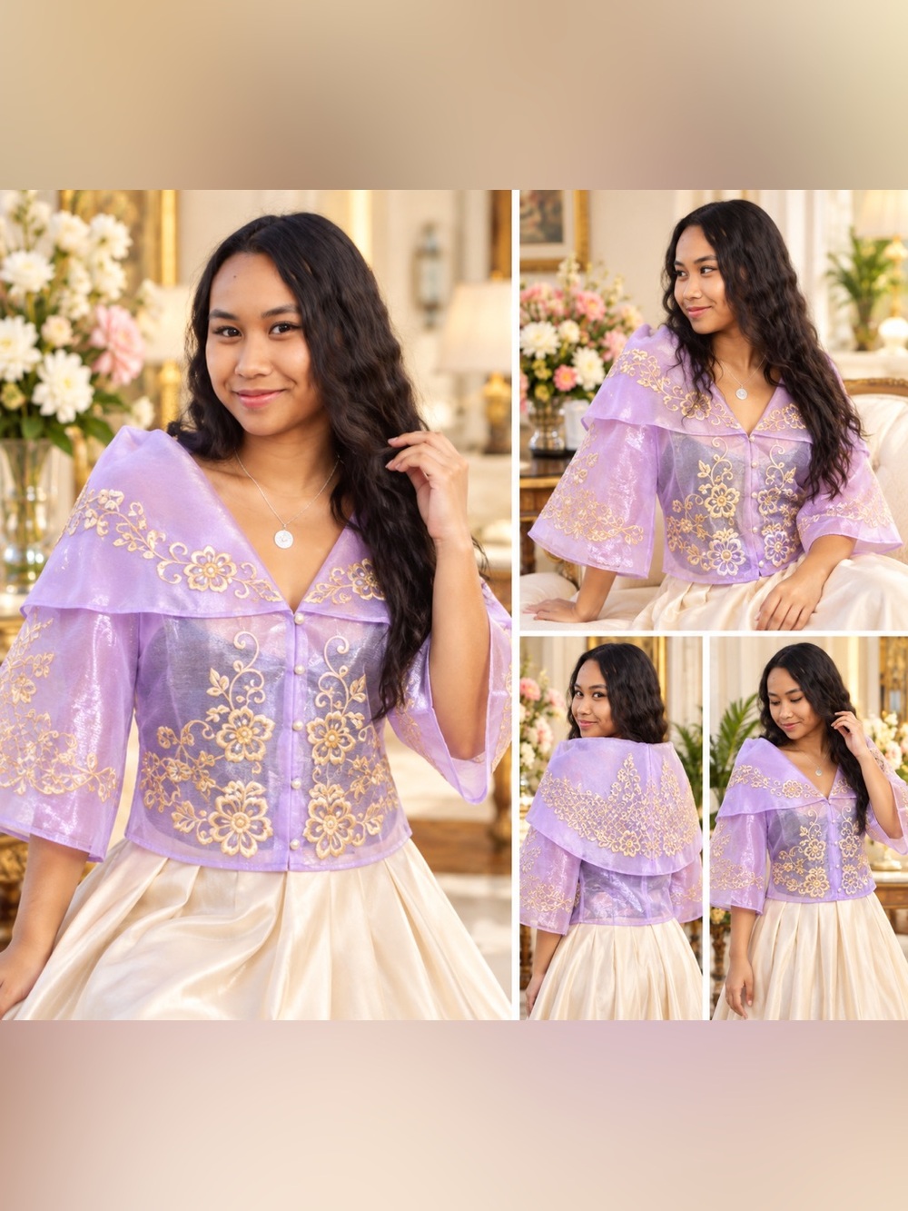 Elegant Filipiniana Maria Clara Balona Blouse – Lavender